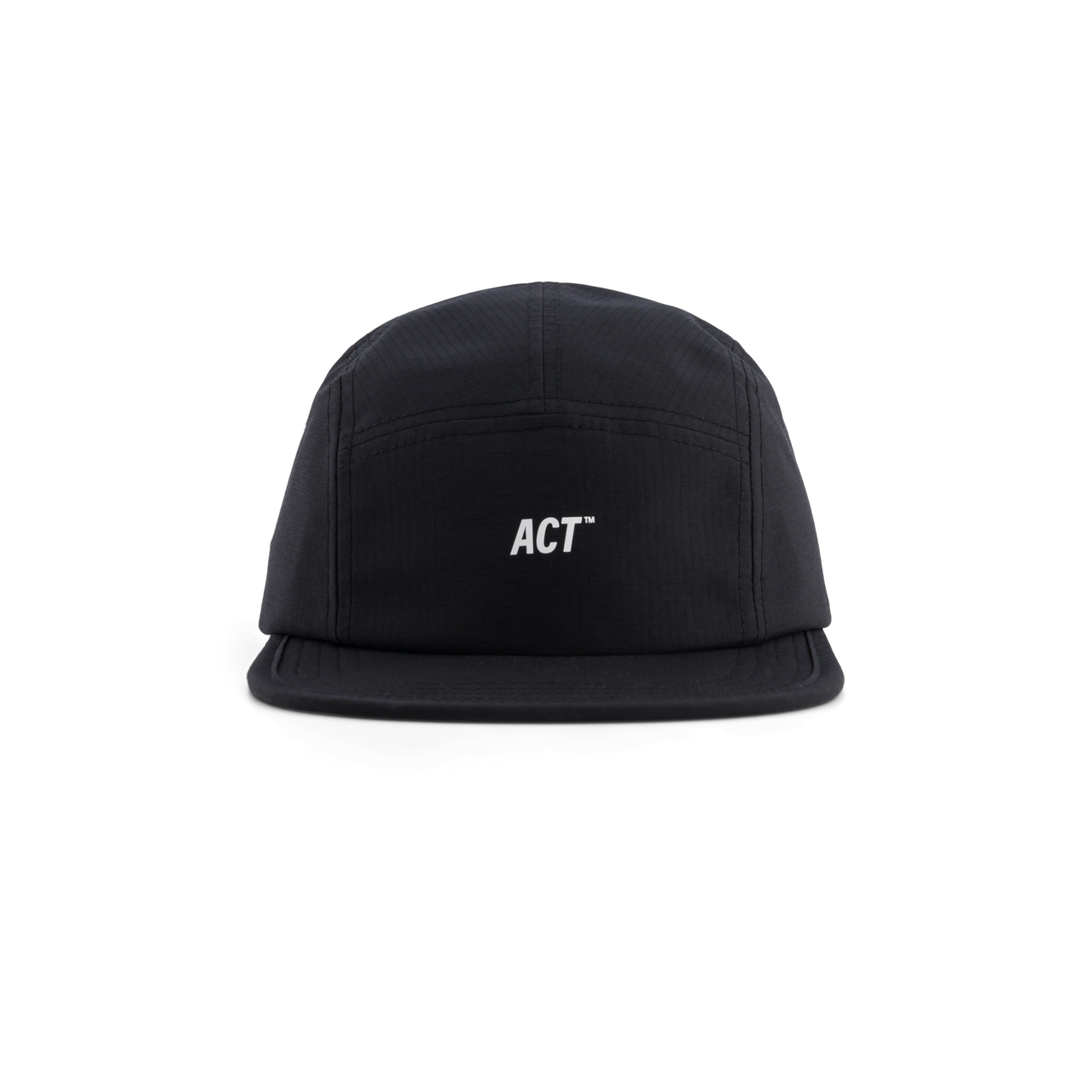 Black running cap made from plant-based nylon, ultra-light and tear-proof, front view.
